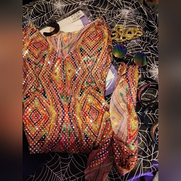 California Costumes Retro Dress with Head Wrap - Orange and White - Picture 2 of 5